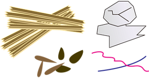 非食用の種子・わら・もみがら・包装紙片・糸くずのイラスト。