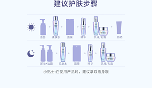 建议护肤步骤 小贴士:在使用产品时，建议拿取瓶身哦