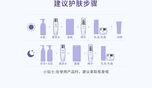 建议护肤步骤 小贴士:在使用产品时，建议拿取瓶身哦