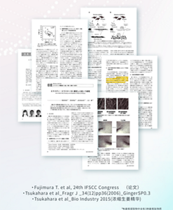 ＜生姜精华＞ ・Fujimura T. et al, 24th IFSCC Congress　（论文） ・Tsukahara et al_Fragr J _34(12)pp36(2006)_GingerSP0.3 ・Tsukahara et al_Bio Industry 2015(浓缩生姜精华)