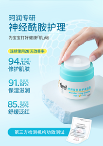 珂润专研 神经酰胺护理※ 为宝宝打好健康「肌」础 连续使用283天改善率 94.12%3  修护肌肤 91.18%3   保湿滋润 85.29%3   舒缓泛红 第三方检测机构功效测试