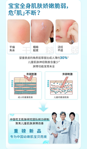 宝宝全身肌肤娇嫩脆弱， 危「肌」不断？婴童表皮的角质层厚度比成人薄约30%2 儿童肌肤神经酰胺含量少2 屏障功能发育未全 中国花王肌肤研究团队倾力研制 聚焦儿童肌肤屏障改善 重磅新品   专为中国幼嫩肌宝贝而来