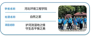 学校名称 河北环境工程学院　社团名称 自然之家　项目名称 护河流湿地之情 守生态平衡之美
