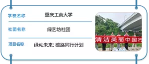学校名称 重庆工商大学　社团名称 绿艺坊社团　项目名称 绿动未来：碳路同行计划