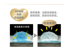 突然潮涌 也能 快速吸收 突然潮涌，也能快速吸收， 直吸到底，肌肤自在舒适。 表层截面示意图 快速吸收