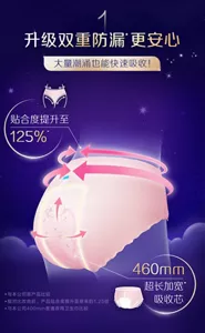 1 升级双重防漏更安心 大量潮涌也能快速吸收！ 贴合度提升至 125％ 460mm 超长加宽 吸收芯