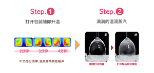 Step.1  打开包装随即升温 Step.2 满满的温润蒸汽