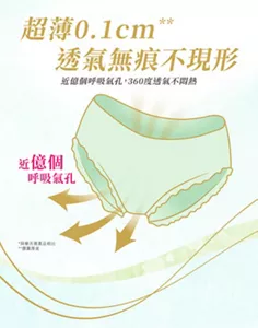 超薄0.1cm 透氣無痕不現形 近億個呼吸氣孔，360度透氣不悶熱 近億個呼吸氣孔