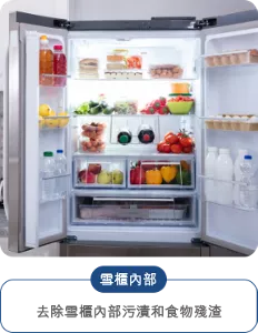 雪櫃內部 去除雪櫃內部污漬和食物殘渣