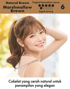 Marshmallow Brown. Tingkat kecerahan warna: Hasil akhir agak terang. Skala 6 dari 9