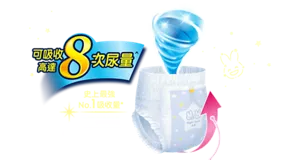 可吸收高達8次尿量^ 史上最強 No.1 吸収量*　 *與Merries產品比較（2025年4月） ^以每次尿量50cc計算(以Merries 超吸安睡褲大碼作計算)