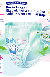 Karet Pinggang Lembut dan Elastis-Pas di pinggang dan tidak meninggalkan bekas pada kulit bayi. Terowongan udara-Pada karet pinggang. Bersirkulasi Udara-Seluruh bagian popok bersirkulasi udara. Kulit bebas bernapas dan nyaman dipakai.