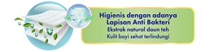 Higienis dengan adanya Lapisan Anti Bakteri Ekstrak natural daun teh Kulit bayi sehat terlindungi