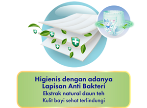 Higienis dengan adanya Lapisan Anti Bakteri Ekstrak natural daun teh Kulit bayi sehat terlindungi
