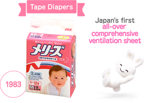 Tape Diapers 1983 Japan's first all-over comprehensive ventilation sheet 