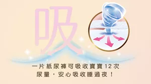 吸　一片紙尿褲可吸收寶寶12次 尿量，安心吸收睡過夜！