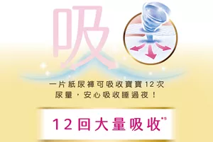 「吸」一片紙尿褲可吸收寶寶12次 尿量，安心吸收睡過夜！　12回大量吸收*5