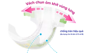 Vách chun ôm khít vùng lưng chống tràn hiệu quả (Áp dụng cho tã dán cỡ S và M)