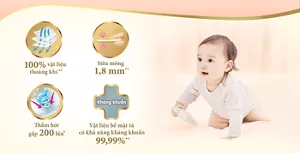 100%vật liệu thoáng khí*2/Siêu mỏng 1,8 mm*1/Thấm hút gấp 200 lần*/Vật liệu bề mặt tã có khả năng kháng khuẩn 99.99%*4