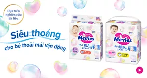 Merries Tã dán Dựa trên nghiên cứu da liễu. Siêu thoáng cho bé thoải mái vận động
