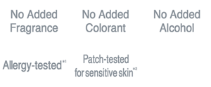 無香料・無着色・アルコールフリー（エチルアルコール無添加）・アレルギーテスト済み*1・敏感肌の方の協力によるパッチテスト済み*2