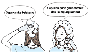 Sapukan ke belakang  Sapukan pada garis rambut dan ke hujung rambut