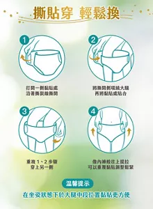 撕貼穿 輕鬆換 1 打開一側黏貼處 沿著撕裂線撕開 2 將撕開側環繞大腿 再將黏貼處貼合 3 重複1、2步驟 穿上另一側 4 像內褲般往上提拉 可以重覆黏貼調整鬆緊 温馨提示 在坐姿狀態下於大腿中段位置黏貼更方便
