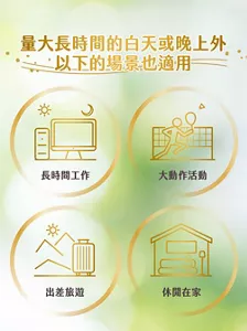 量大長時間的白天或晚上外 以下的場景也適用 長時間工作 大動作活動 出差旅遊 休閒在家