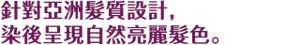 針對亞洲髮質設計，染後呈現自然亮麗髮色。