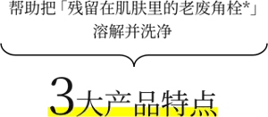 帮助把「残留在肌肤里的老废角栓*」溶解并洗净 3大产品技术