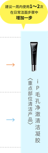 建议一周内使用1～2次 在日常洁面步骤中 增加一步  i P毛孔净澈清洁凝胶<重点部位清洁产品>