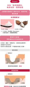 Point1 添加「絲滑親膚油」 絲滑易推，潤澤貼服 由嚴選的親膚成分調和而來，絲滑伸延，緊貼肌膚 絲滑親膚油※ ※○ 凡士林 ○乳木果油（Shea Butter）   ○ 親水性成分   ○ 高黏度美容精油 實現均勻貼服，與肌膚無色差的素肌妝容 在色斑、皺紋、粗糙部位，或眼部皮膚較薄、滋潤度不足的部位， 依然均勻緊貼肌膚，不著痕跡地融入肌膚。 過往技術 厚塗時容易裂開、脫妝 素肌遮瑕液 薄膜緊貼肌膚，貼合毛孔及細紋間隙