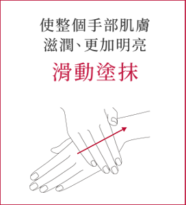 使整個手部肌膚 滋潤、更加明亮 滑動塗抹