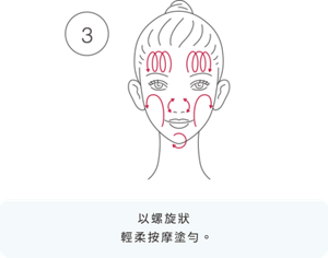3 以螺旋狀 輕柔按摩塗勻。