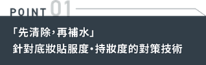 POINT01　「先清除，再補水」 針對底妝貼服度‧持妝度的對策技術