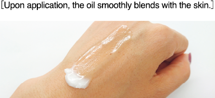 Upon application, the oil smoothly blends with the skin.