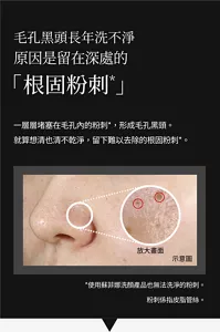 毛孔黑頭長年洗不淨 原因是留在深處的 「根固粉刺*」 一層層堵塞在毛孔內的粉刺*，形成毛孔黑頭。就算想清也清不乾淨，留下難以去除的根固粉刺*。*使用蘇菲娜洗顏產品也無法洗淨的粉刺。粉刺係指皮脂管絲。