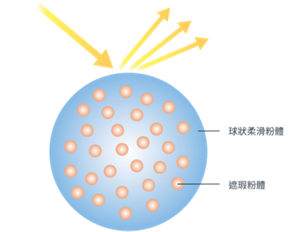 ＜毛孔遮瑕粉體  示意圖＞球狀柔滑粉體　遮瑕粉體
