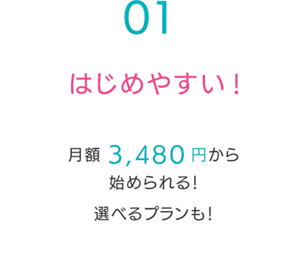 はじめやすい!月額3,480円から 始められる！ 選べるプランも！