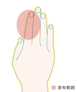 塗布範囲のイラスト。指の爪から第二関節に塗布。