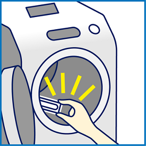 スティックを洗濯槽に入れるイメージ