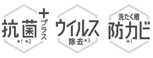 抗菌プラス＊1＊2　ウイルス除去＊3 洗たく槽防カビ＊1