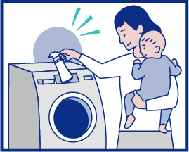 子供を抱っこしながら使用しているイラスト