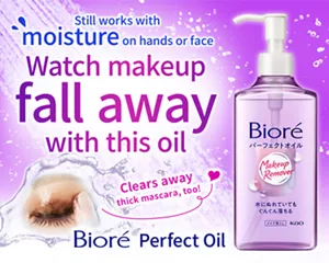 Still works with moisture on hands or face Watch makeup fall away with this oil. Clears away thick mascara, too! Bioré Perfect Oil