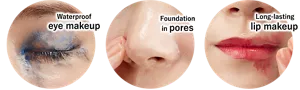 Waterproof eye makeup / Foundation in pores / Long-lasting lip makeup