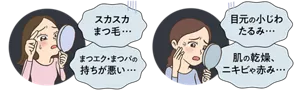 スカスカまつ毛… まつエク・まつパの持ちが悪い… 目元の小じわたるみ… 肌の乾燥、ニキビや赤み…