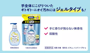 手全体にこびりついた ギトギト・ニオイ汚れにはジェルタイプも！　手に香りが残らない無香性　弱酸性　[医薬部外品]殺菌消毒 販売名：ビオレu ハンドソープN-a