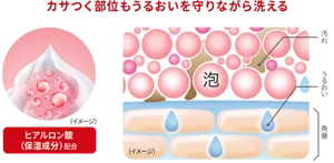 カサつく部位もうるおいを守りながら洗える。ヒアルロン酸（保湿成分）配合