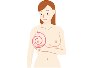 乳房の周辺をクルクルと触っている女性のイラスト