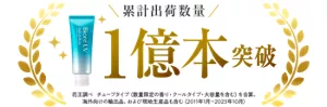 累計出荷数量1億本突破。花王調べ チューブタイプ（数量限定の香り・クールタイプ・大容量を含む）を合算。海外向けの輸出品、および現地生産品も含む（2011年1月～2023年10月） 